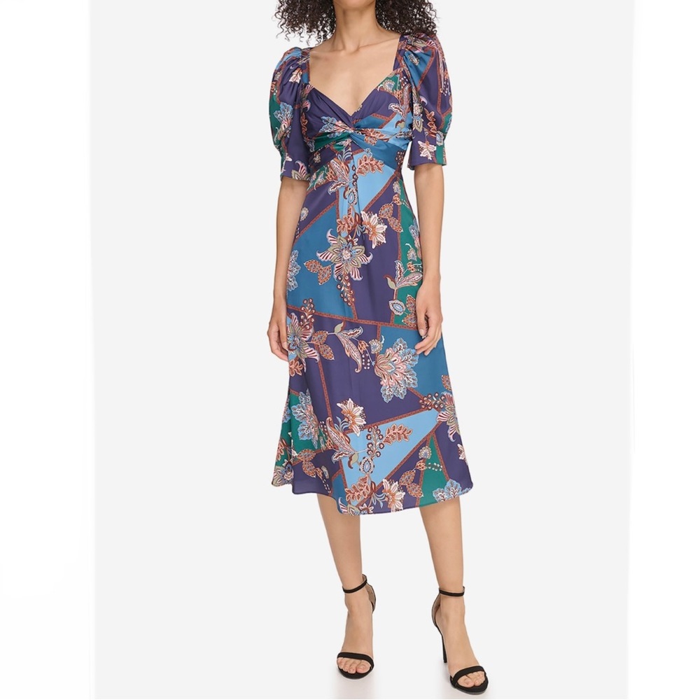 VINCE CAMUTO Puff Sleeve Knotted Front Midi